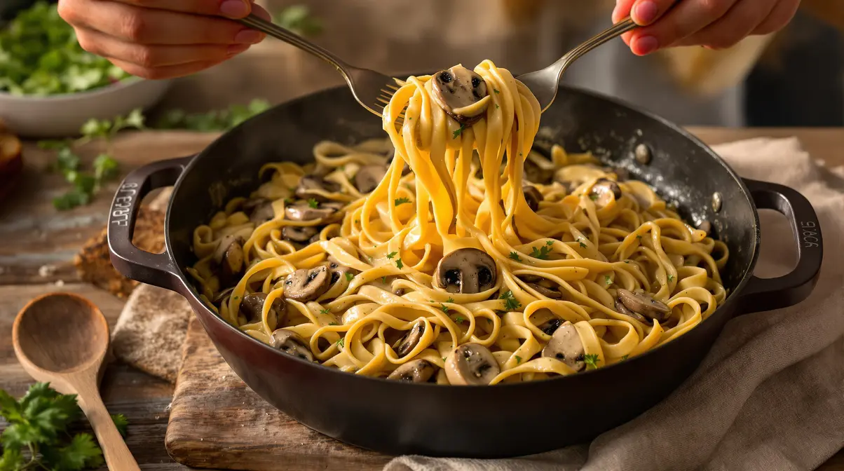 J’ai testé ce plat de pâtes crémeux aux champignons qui cuit tout seul et oublie mes repas de flemme J’ai testé ce plat de pâtes crémeux aux champignons qui cuit tout seul et oublie mes repas de flemme
