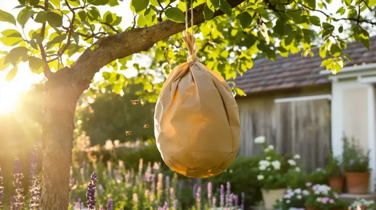 Ce sac en papier kraft accroché à une branche tient les frelons asiatiques loin du jardin tout l’été