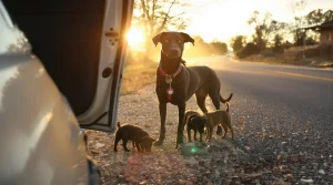 En voyant une chienne et ses 2 chiots au bord de la route, une automobiliste fait demi-tour