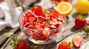 Envie de fraises en dessert ? Essayez cette salade de fraises, gourmande, fraîche et acidulée