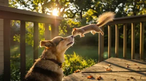 Relâché dans la forêt par ses maîtres, cet écureuil revient chaque matin jouer avec sa meilleure amie canine