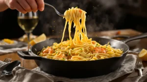 Linguine aux poireaux et crevettes, avec une crème onctueuse qui change tout au dîner