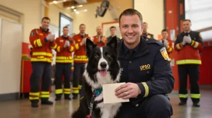 Lors d’une cérémonie en Lot-et-Garonne, ce chien pompier reçoit une distinction originale