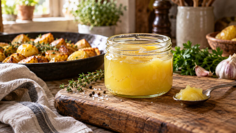 Bocal de graisse de canard conservée en cuisine